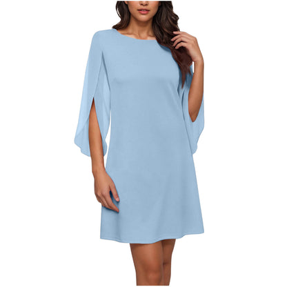 Women's Round Neck Chiffon Splicing Cape Sleeve Dress