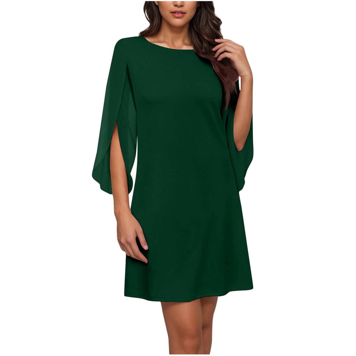 Women's Round Neck Chiffon Splicing Cape Sleeve Dress