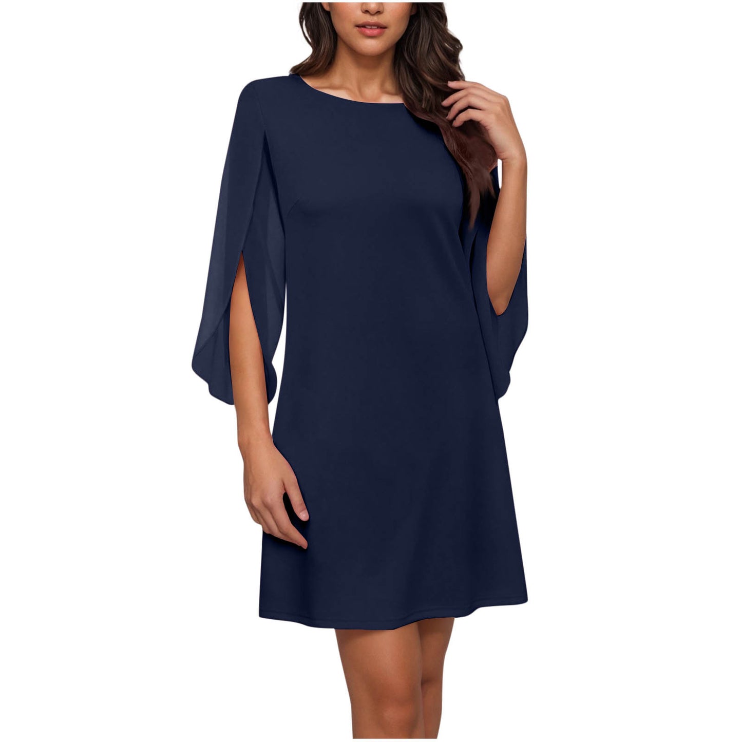 Women's Round Neck Chiffon Splicing Cape Sleeve Dress