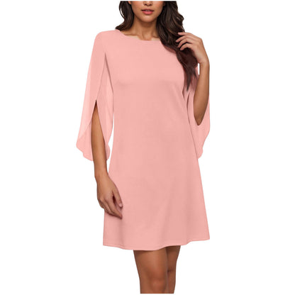 Women's Round Neck Chiffon Splicing Cape Sleeve Dress