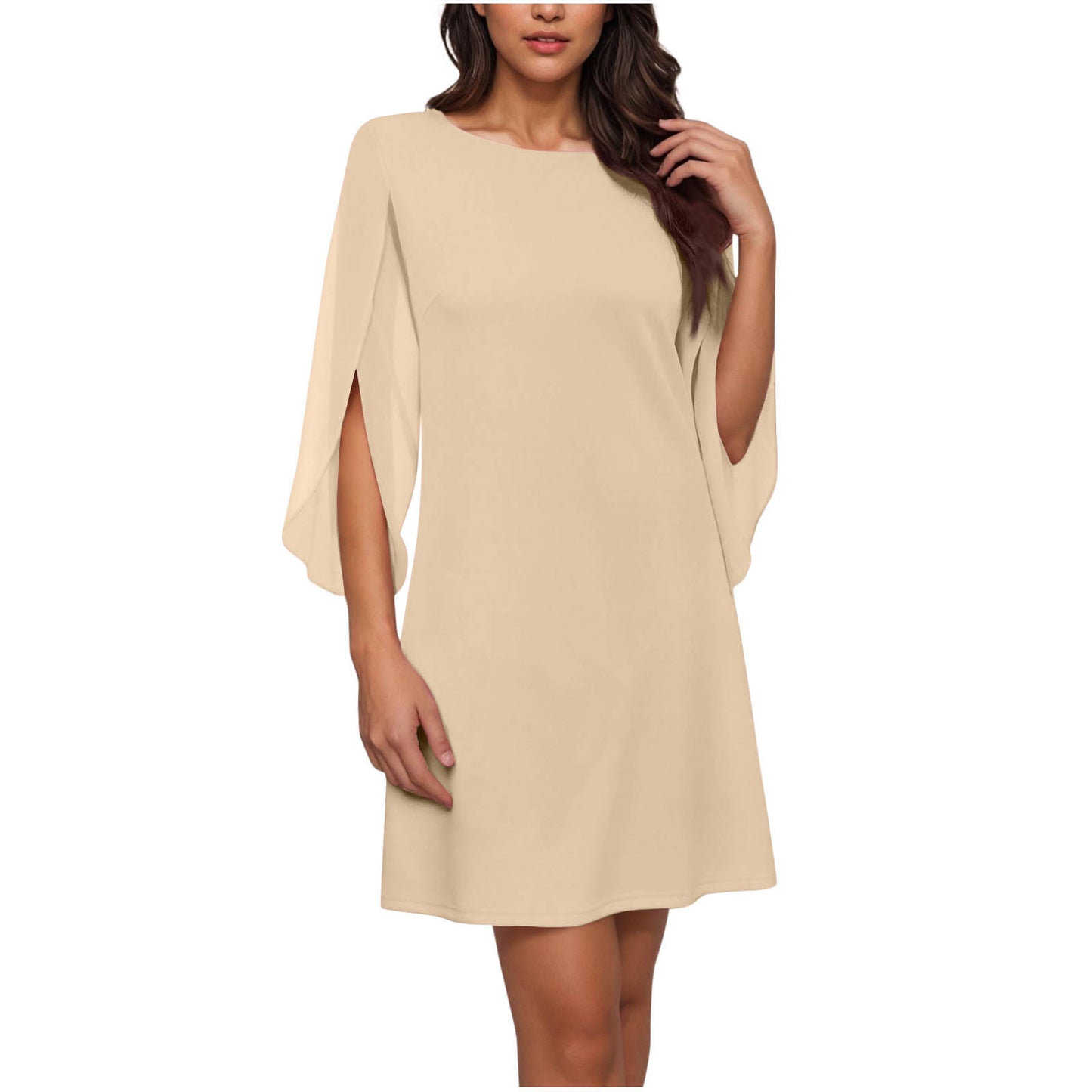 Women's Round Neck Chiffon Splicing Cape Sleeve Dress