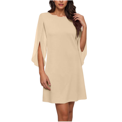 Women's Round Neck Chiffon Splicing Cape Sleeve Dress