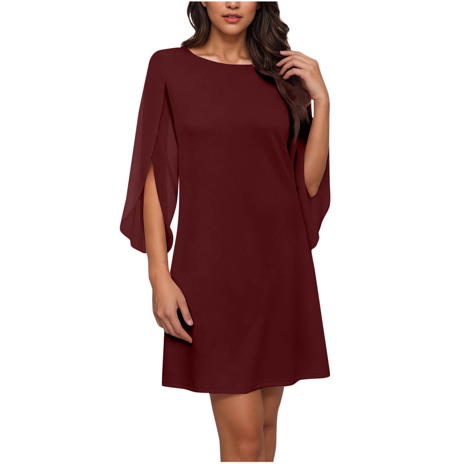 Women's Round Neck Chiffon Splicing Cape Sleeve Dress