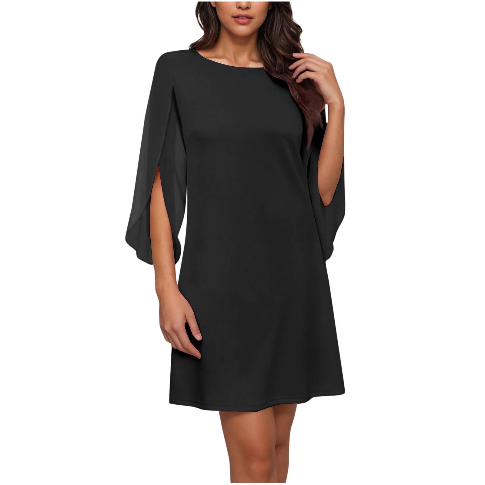 Women's Round Neck Chiffon Splicing Cape Sleeve Dress