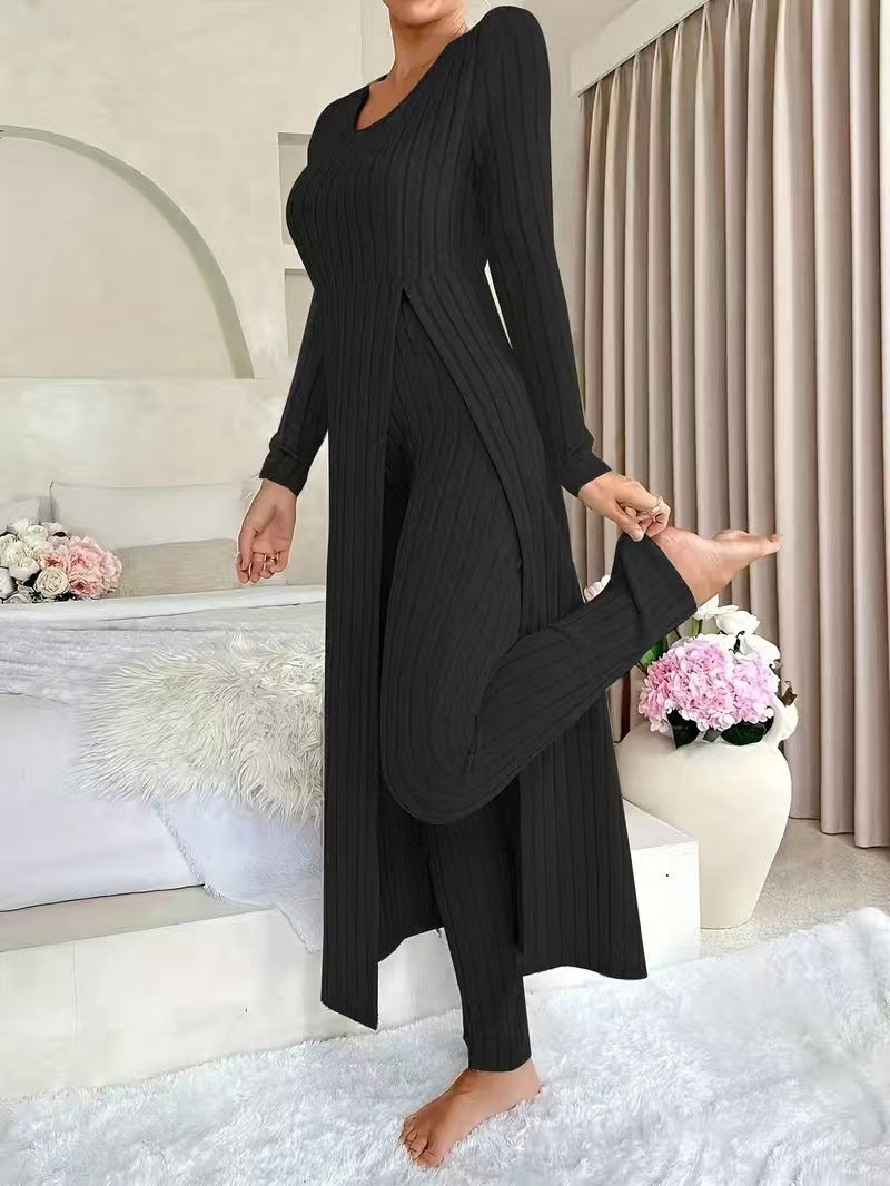 Women's Round Neck Long Sleeve Two-Piece Set