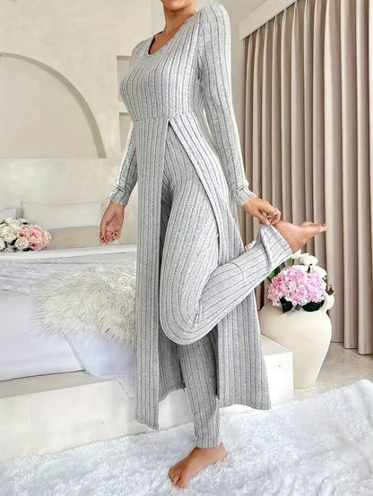 Women's Round Neck Long Sleeve Two-Piece Set