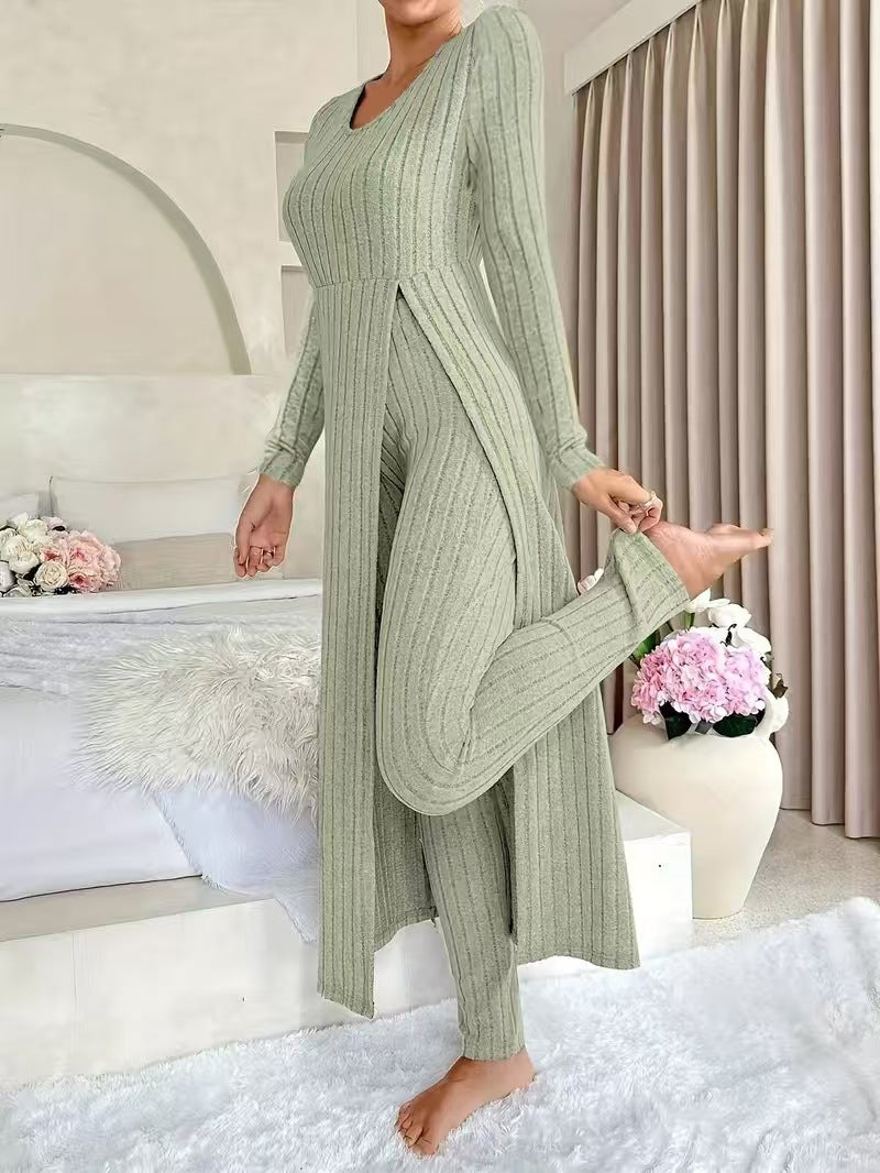 Women's Round Neck Long Sleeve Two-Piece Set