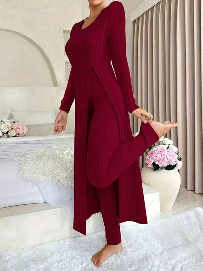 Women's Round Neck Long Sleeve Two-Piece Set