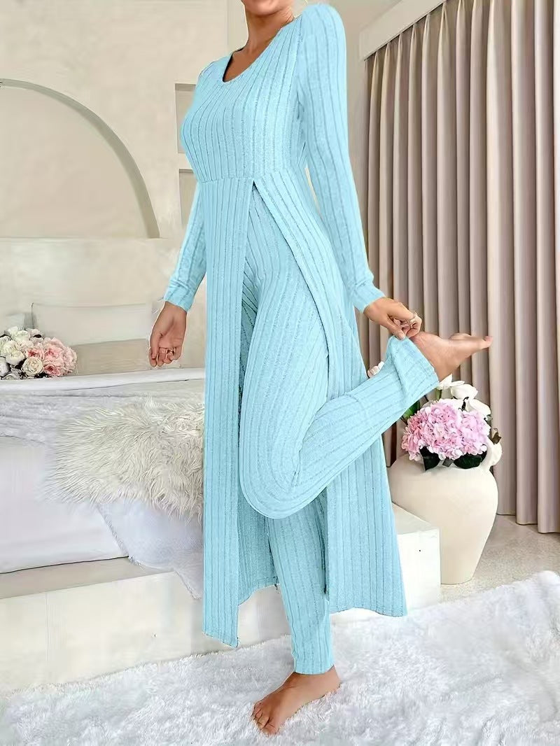 Women's Round Neck Long Sleeve Two-Piece Set