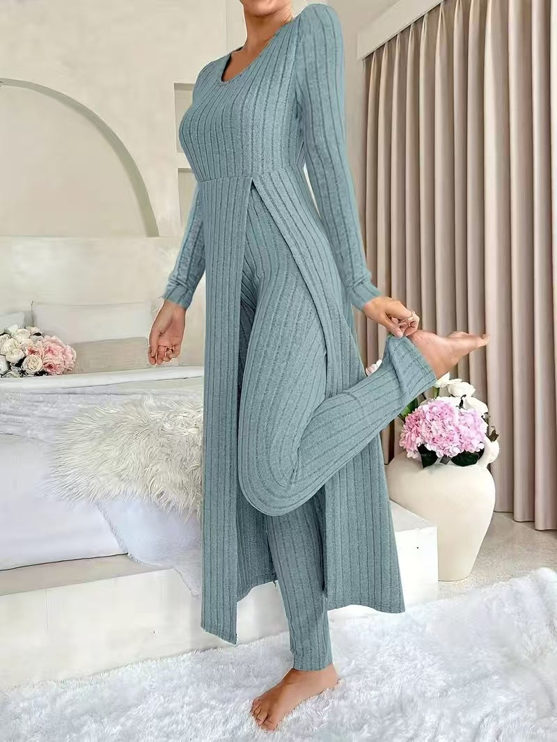 Women's Round Neck Long Sleeve Two-Piece Set