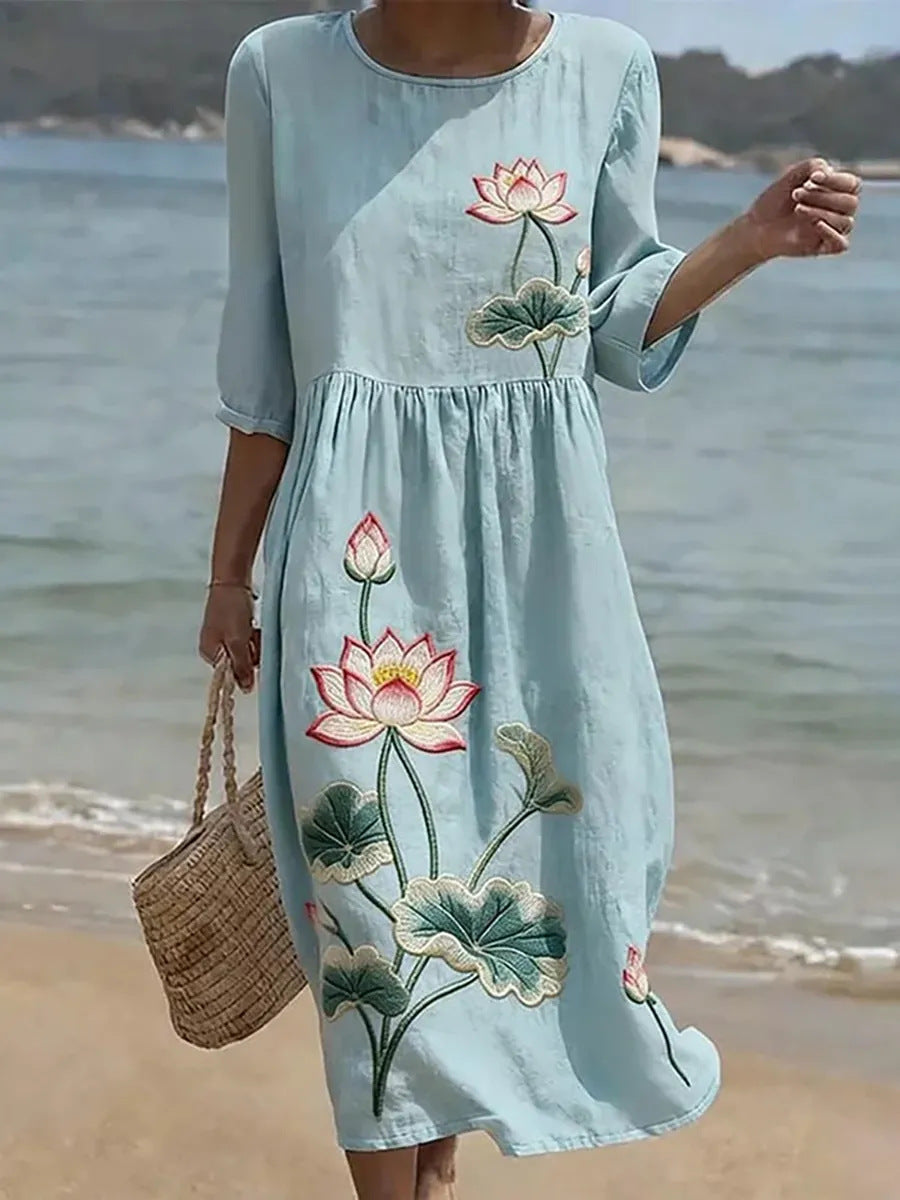 Women's Round Neck Printed Dress