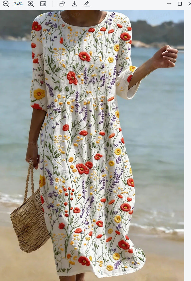 Women's Round Neck Printed Dress