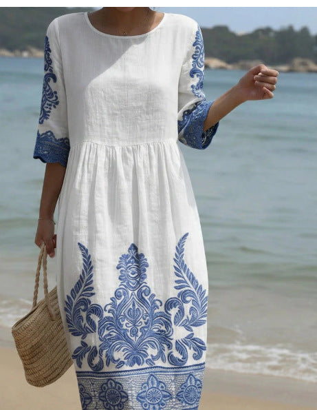 Women's Round Neck Printed Dress