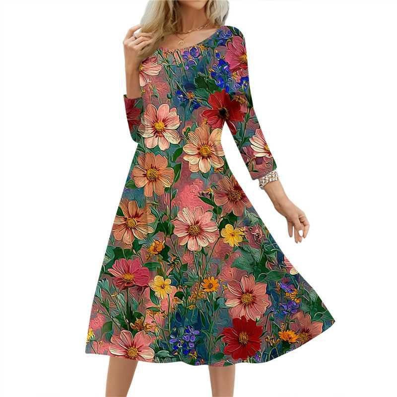 Women's Round Neck Printed Dress