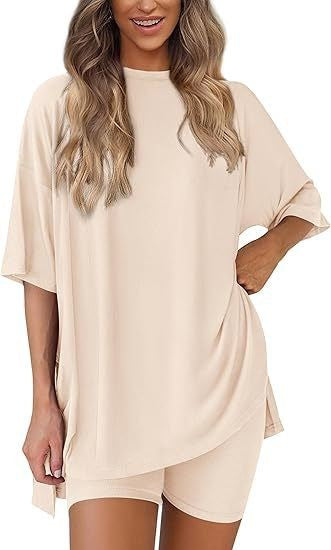 Women's Round Neck Short Sleeve T-Shirt and High Waist Shorts Set