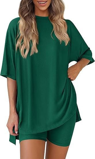 Women's Round Neck Short Sleeve T-Shirt and High Waist Shorts Set