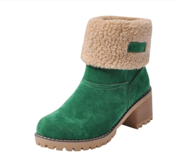 Women's round-toed cotton boots with thick heels