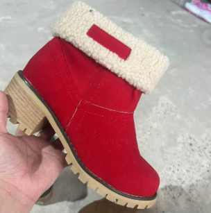 Women's round-toed cotton boots with thick heels
