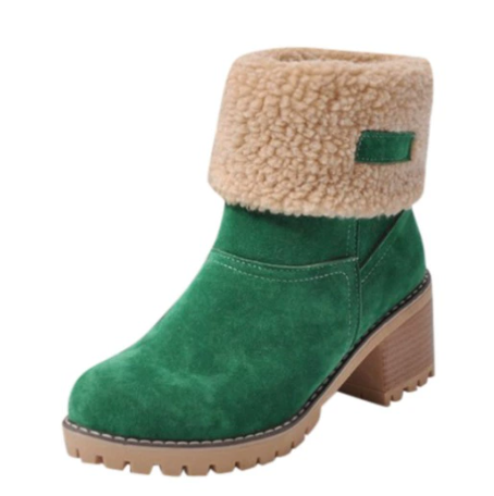 Women's round-toed cotton boots with thick heels