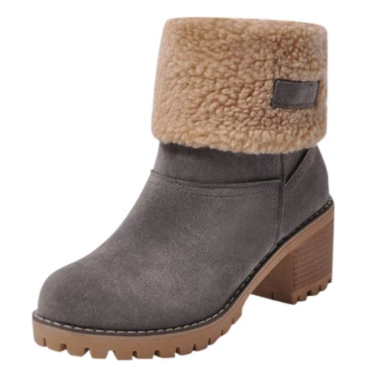 Women's round-toed cotton boots with thick heels