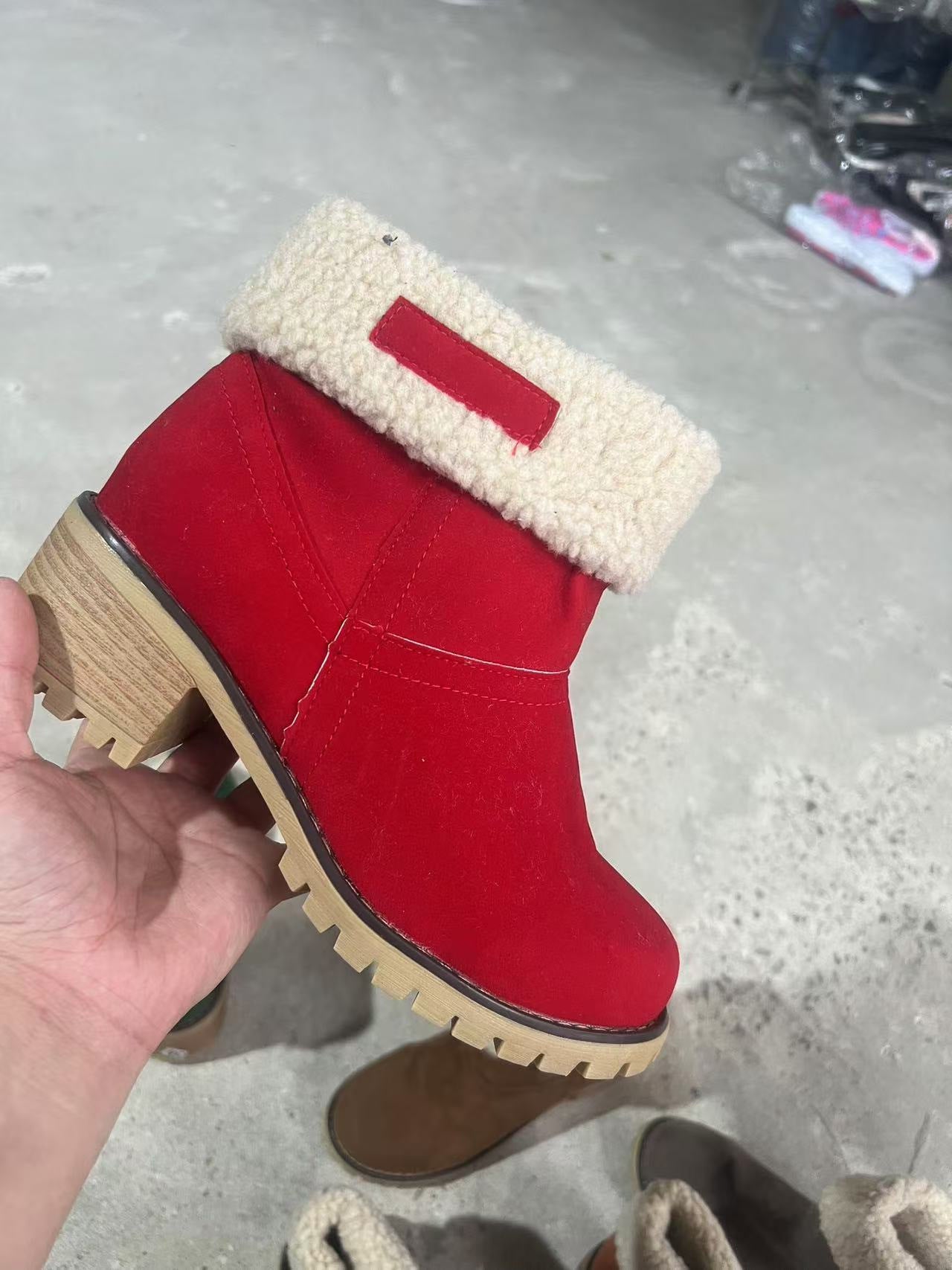 Women's round-toed cotton boots with thick heels