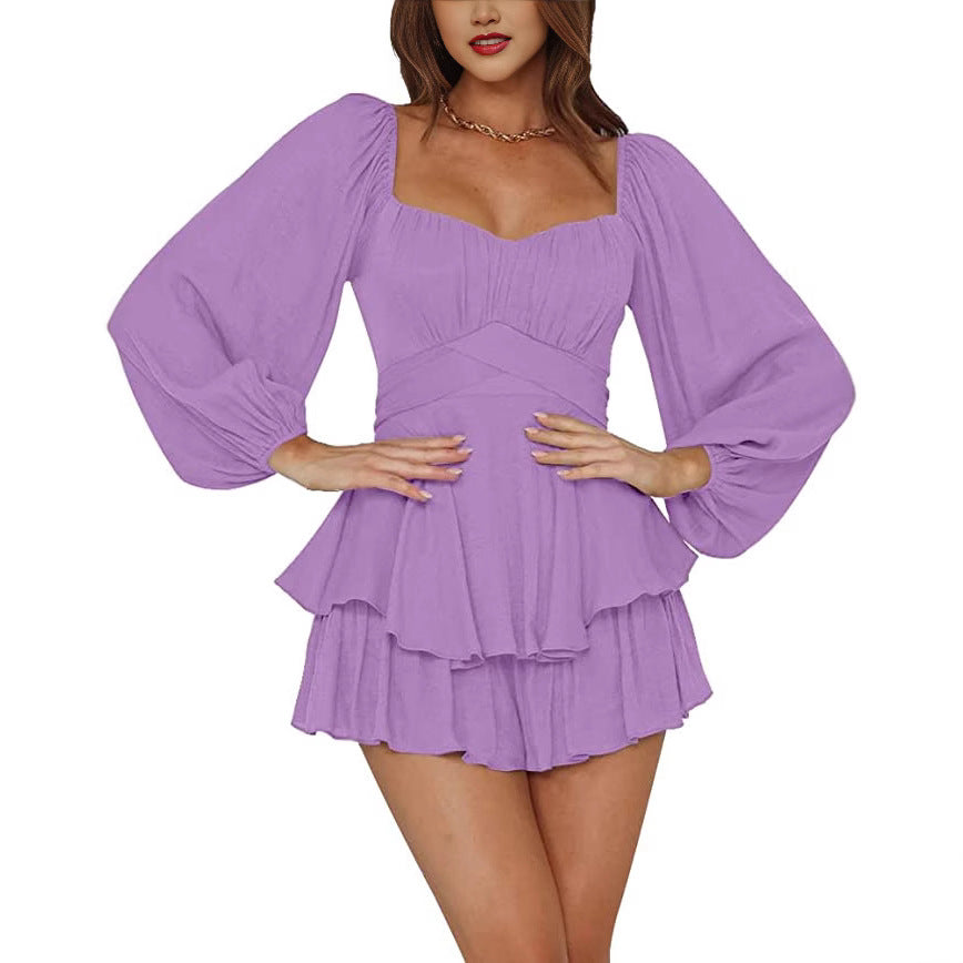 Women's Ruffled Lantern Sleeve Dress