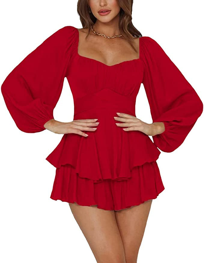 Women's Ruffled Lantern Sleeve Dress