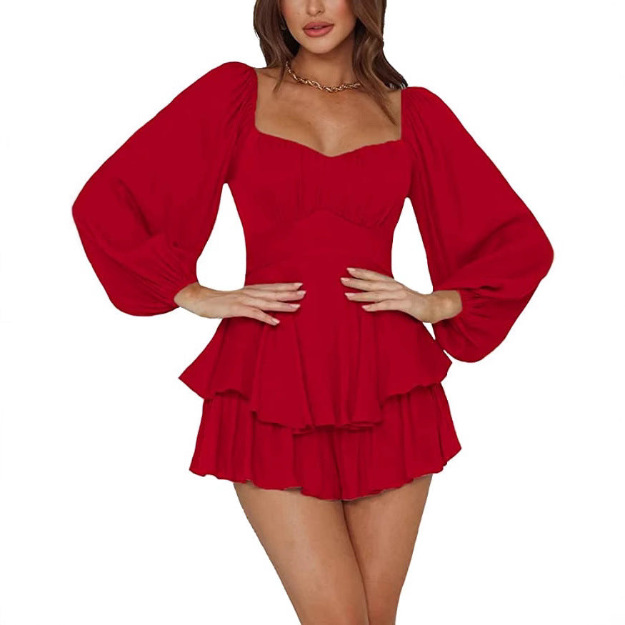 Women's Ruffled Lantern Sleeve Dress