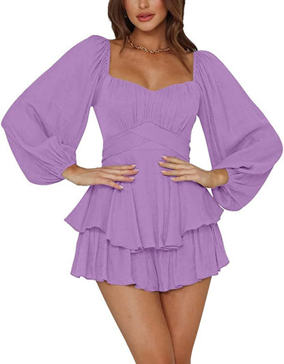 Women's Ruffled Lantern Sleeve Dress