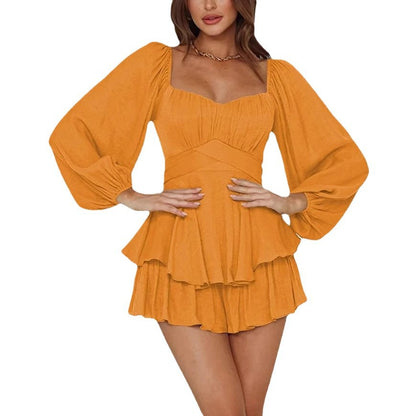 Women's Ruffled Lantern Sleeve Dress