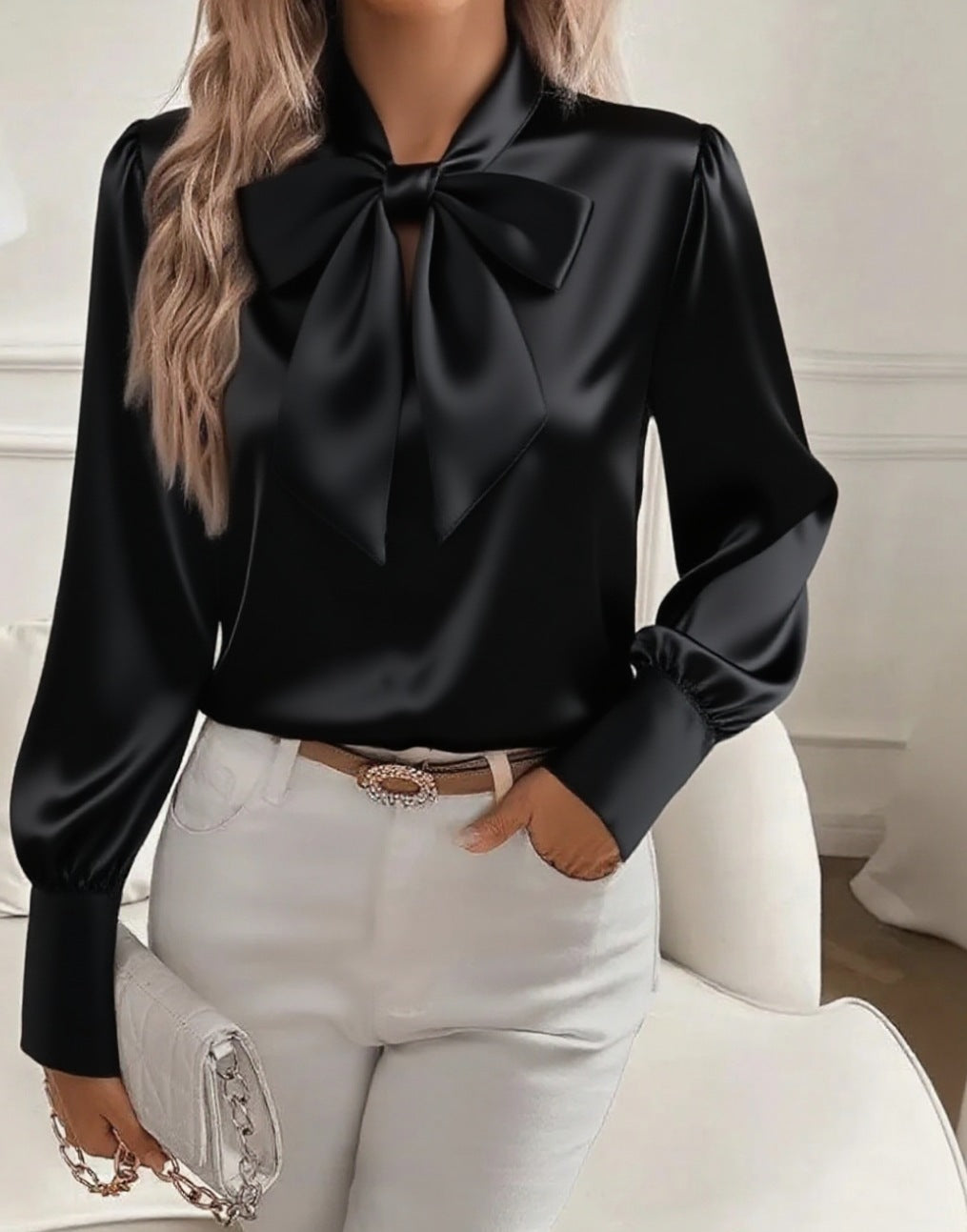 Women's Satin Bow Blouse