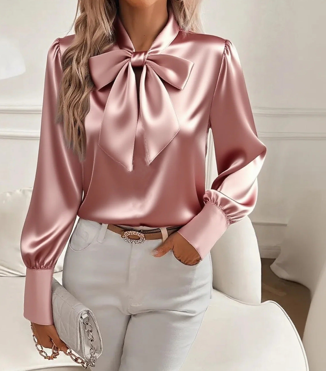Women's Satin Bow Blouse