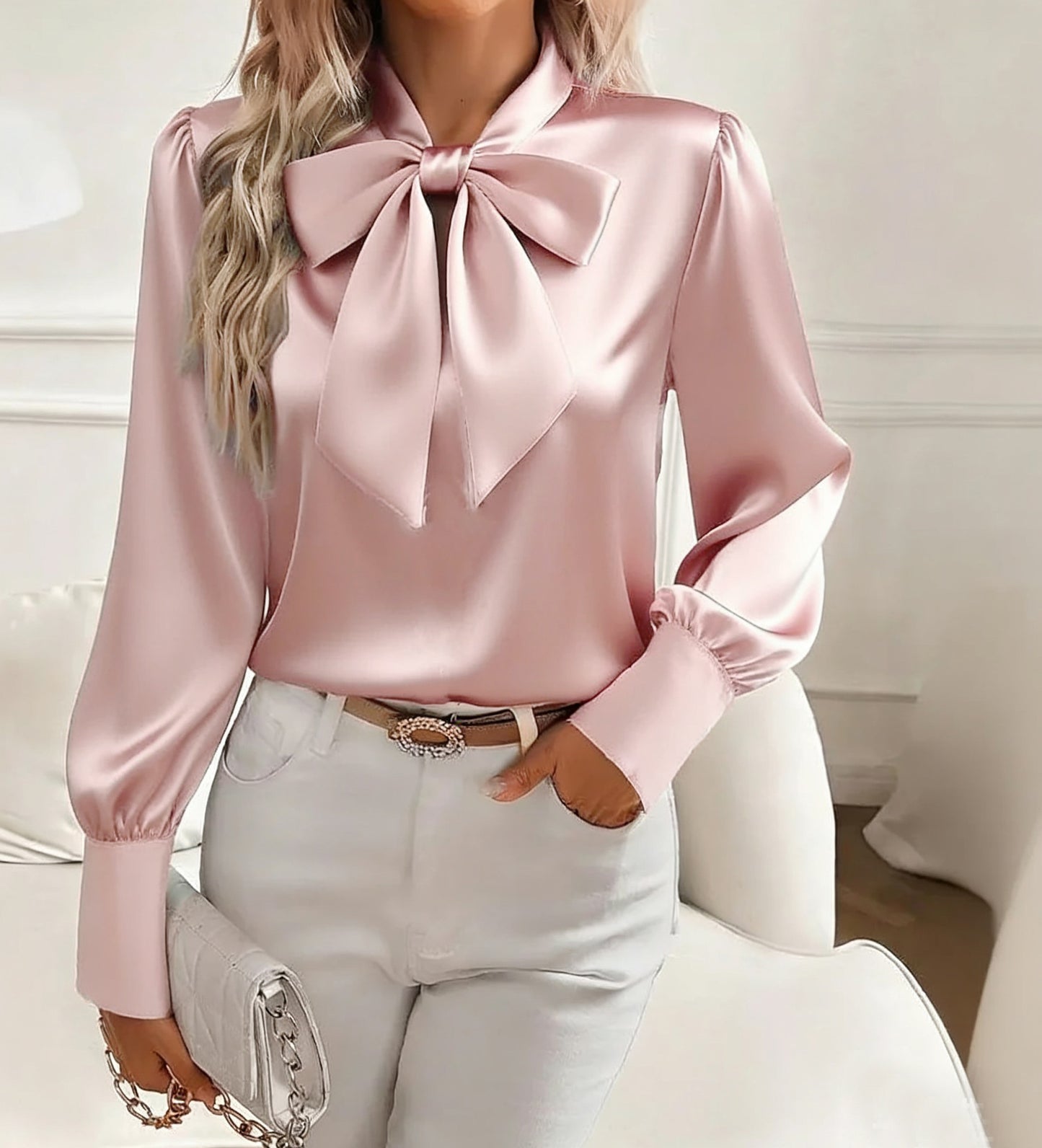 Women's Satin Bow Blouse