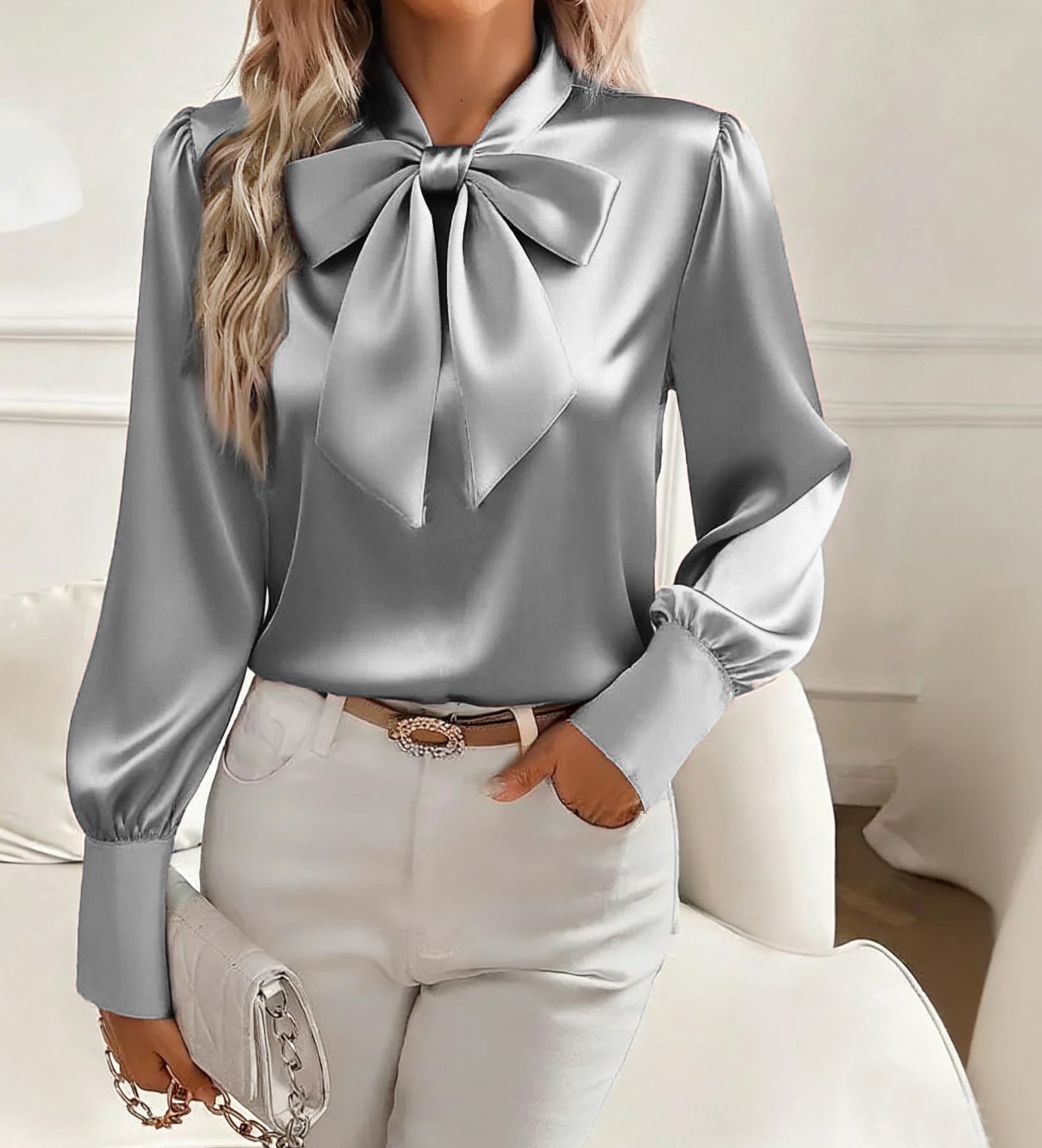Women's Satin Bow Blouse