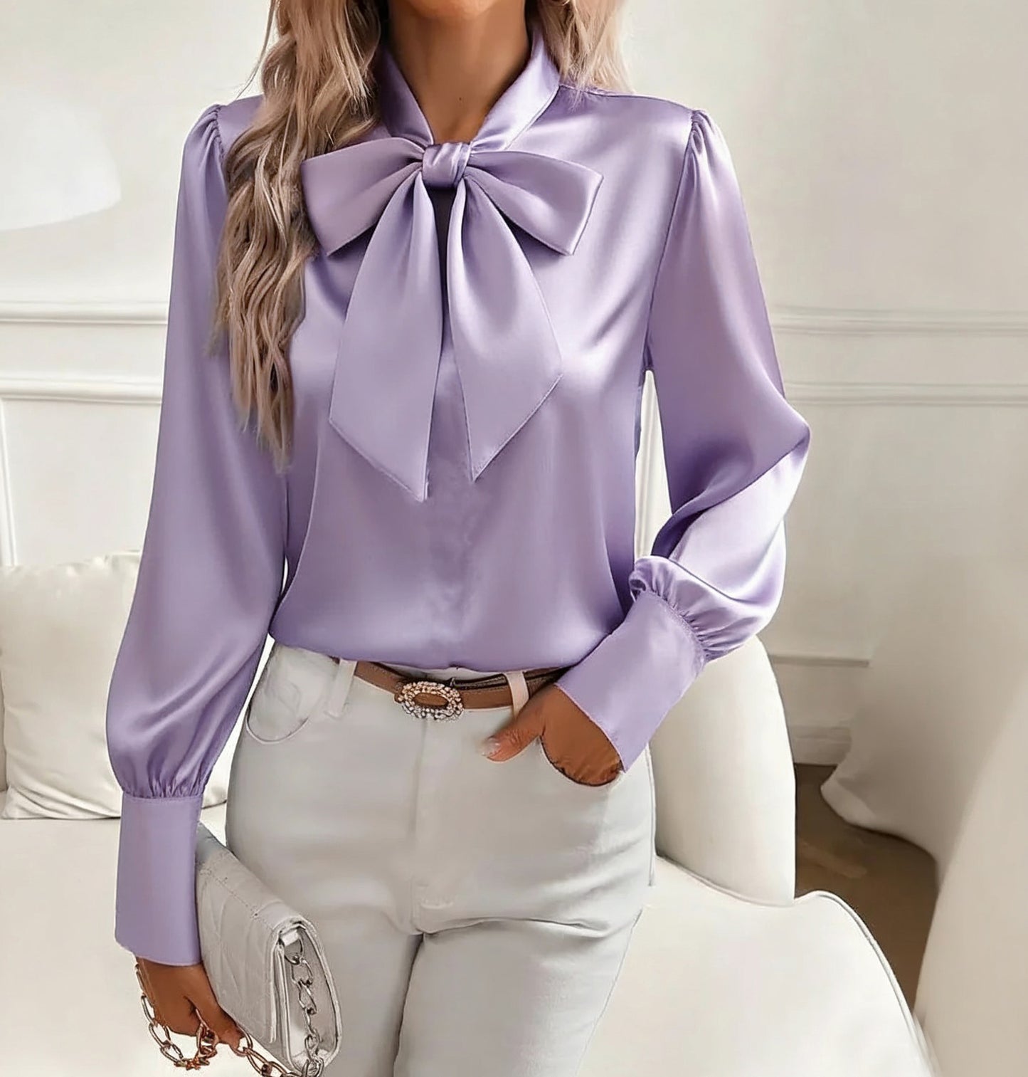 Women's Satin Bow Blouse