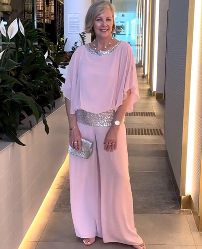 Women's Sequin Bat Sleeve Shirt and Wide Leg Pants Set