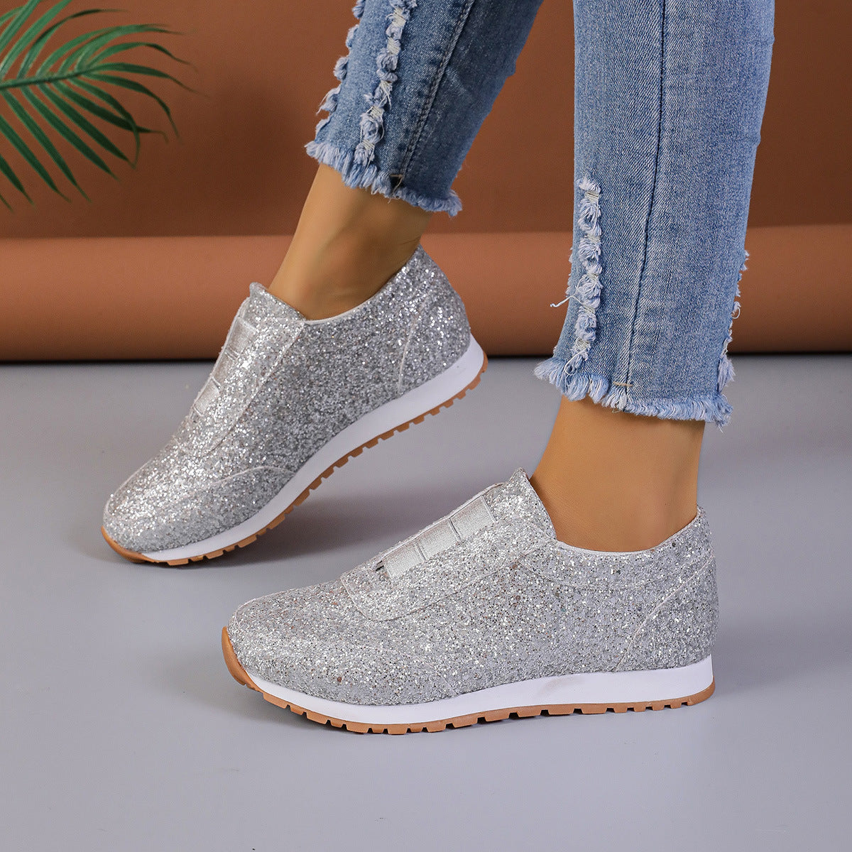 Women's Sequined Casual Shoes Lightweight Sports Leisure Flats