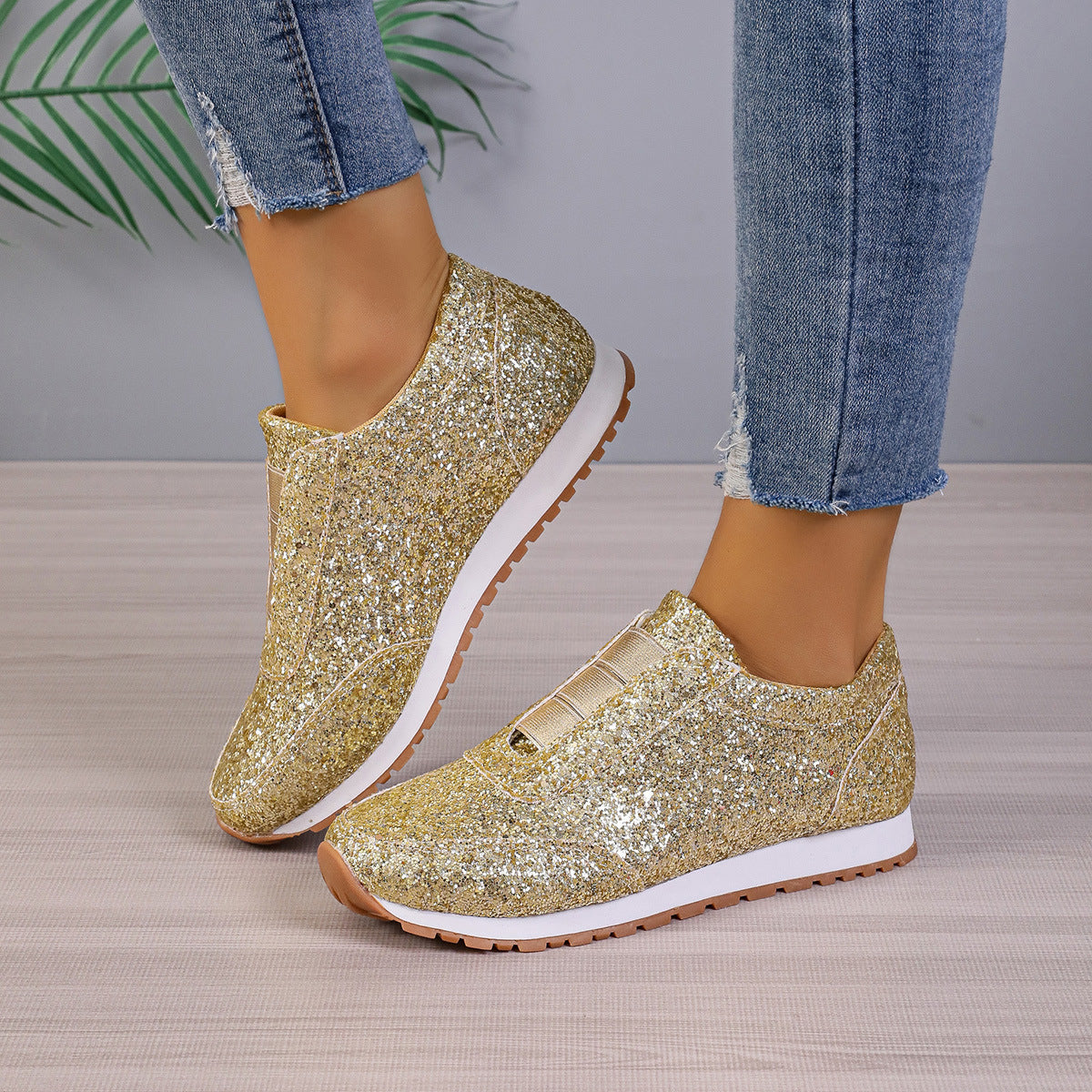 Women's Sequined Casual Shoes Lightweight Sports Leisure Flats