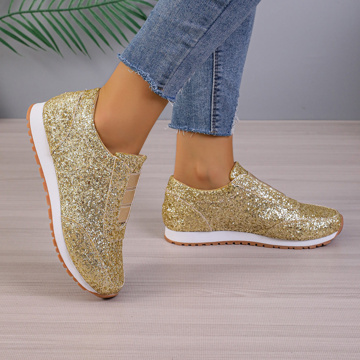 Women's Sequined Casual Shoes Lightweight Sports Leisure Flats