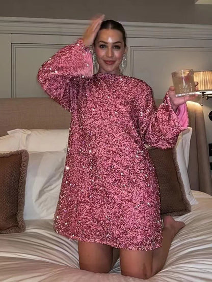 Women's Sequined Long Sleeve Princess Dress