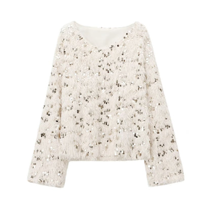 Women's Sequined V-Neck Sweater