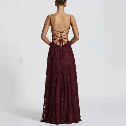 Women's Sexy Backless Tie Spaghetti Strap Long Dress