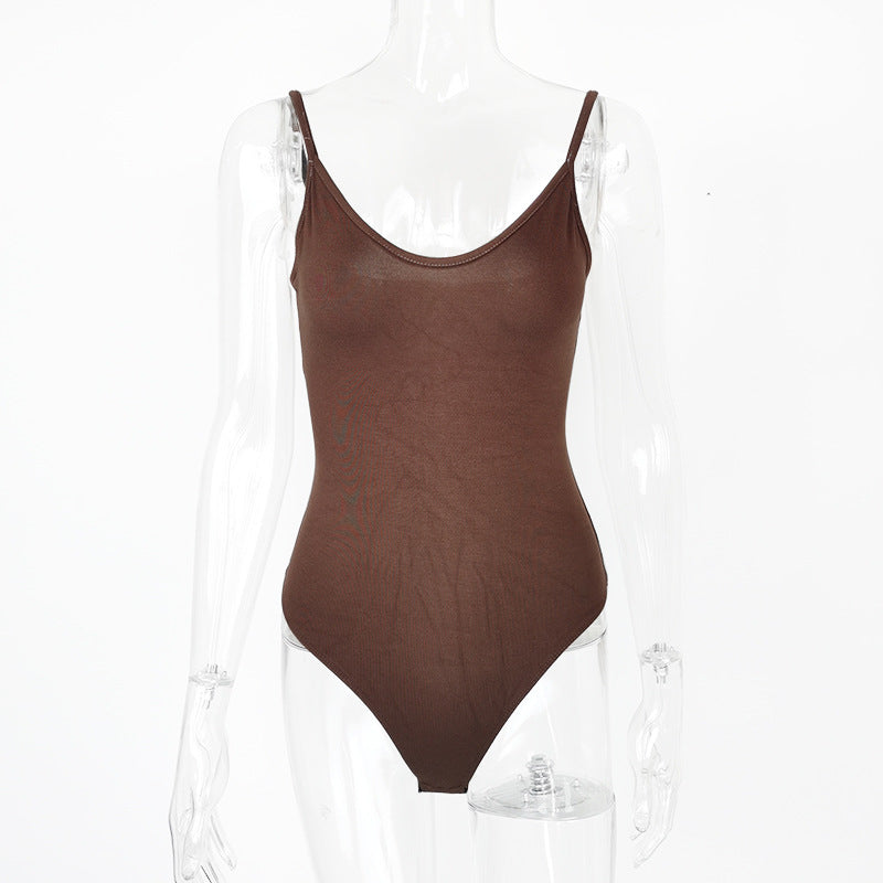 Women's Sexy Backless V-Neck Bodysuit - Stretchy Jumpsuit for Summer