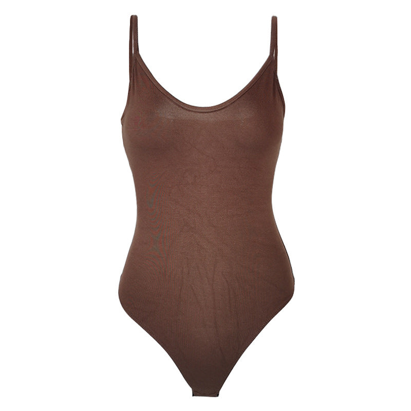Women's Sexy Backless V-Neck Bodysuit - Stretchy Jumpsuit for Summer