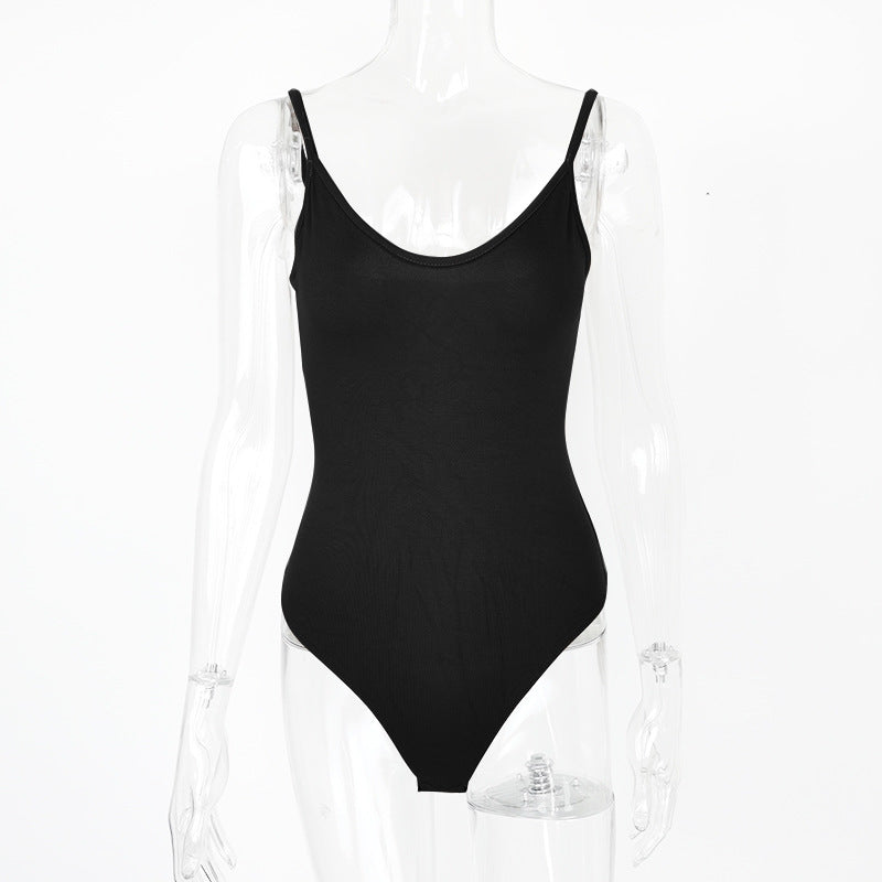 Women's Sexy Backless V-Neck Bodysuit - Stretchy Jumpsuit for Summer