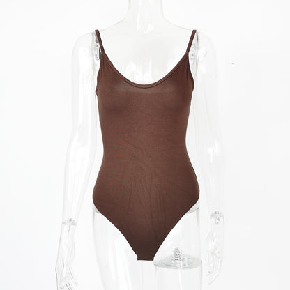 Women's Sexy Backless V-Neck Bodysuit - Stretchy Jumpsuit for Summer