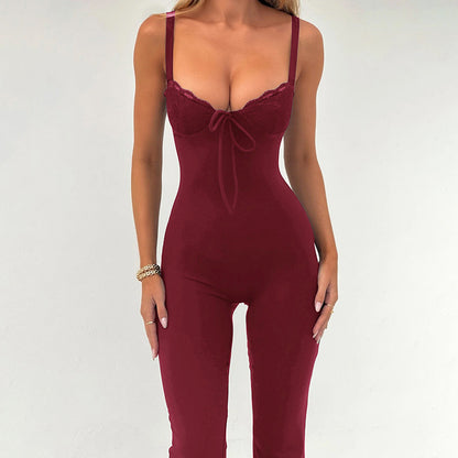Women's Sexy Lace High-Waist Flared Jumpsuit