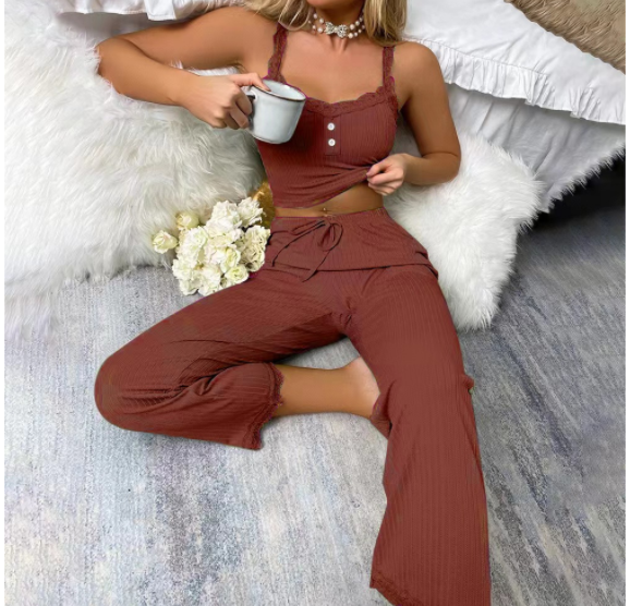 Women's Sexy Two-Piece Pajamas with Suspenders Home Wear Two-Piece Set