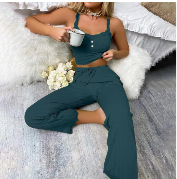 Women's Sexy Two-Piece Pajamas with Suspenders Home Wear Two-Piece Set