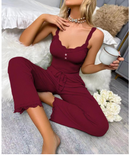 Women's Sexy Two-Piece Pajamas with Suspenders Home Wear Two-Piece Set